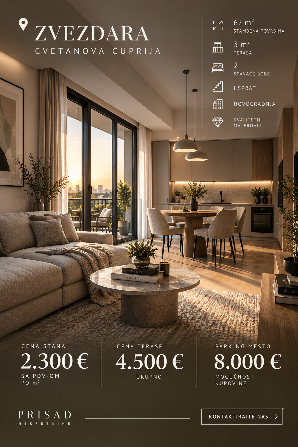 oo ZVEZDARA • CVETANOVA ĆUPRIJA | NOVOGRADNJA | 62 m² + TERASA 3 m2