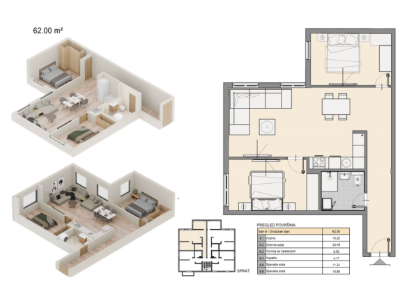 ZVEZDARA • CVETANOVA ĆUPRIJA | NOVOGRADNJA | 62 m² + TERASA 3 m2
