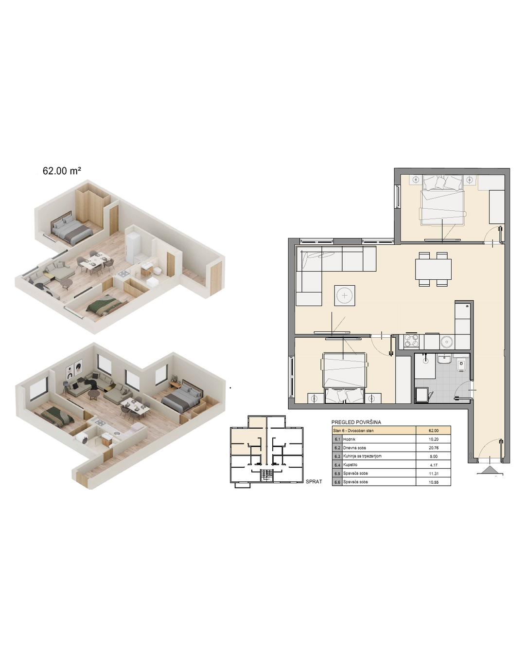 tlocrt_stana_instagram_4x5 ZVEZDARA • CVETANOVA ĆUPRIJA | NOVOGRADNJA | 62 m² + TERASA 3 m2